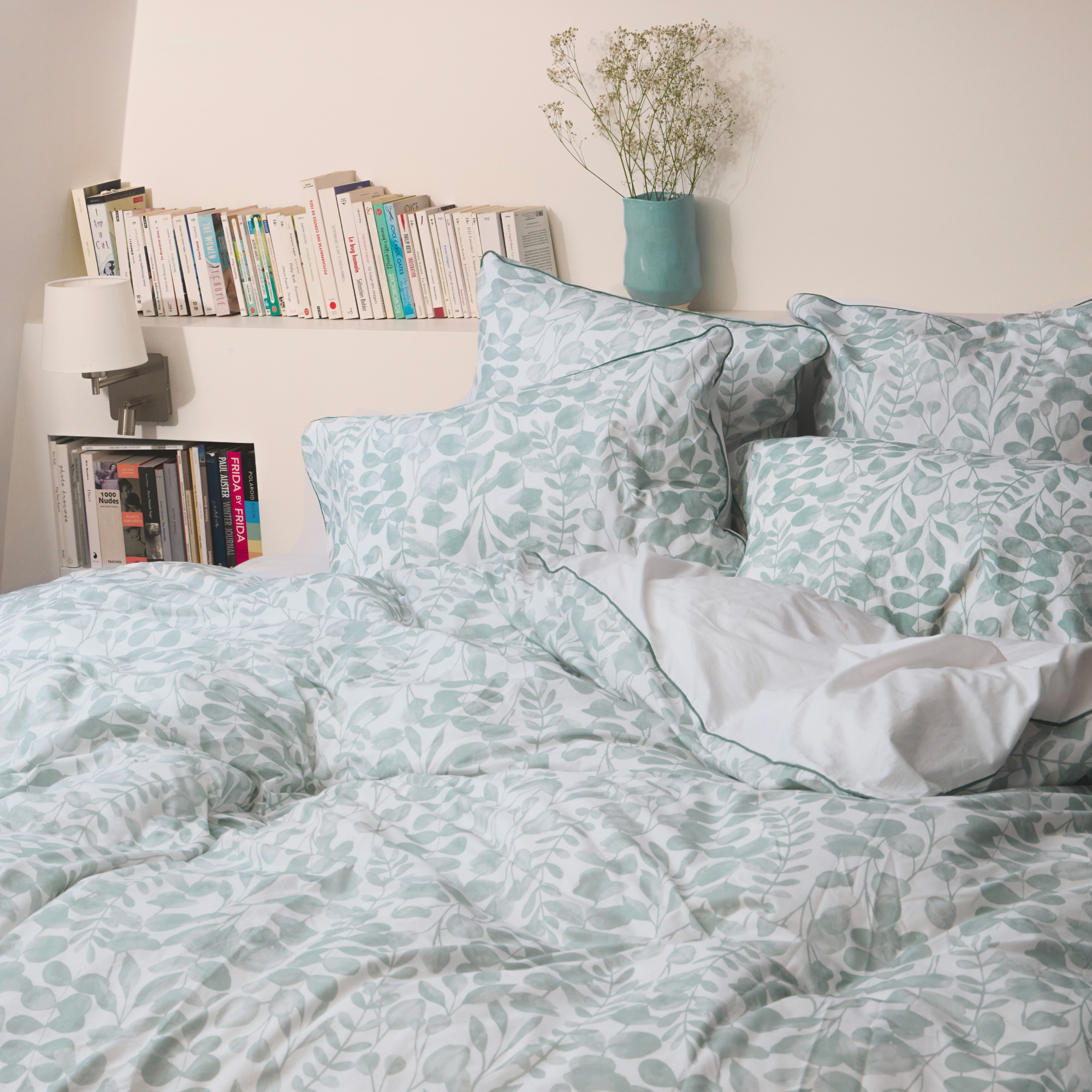 Housse de couette en percale de coton lavé, HERBIER, BLANC CERISE