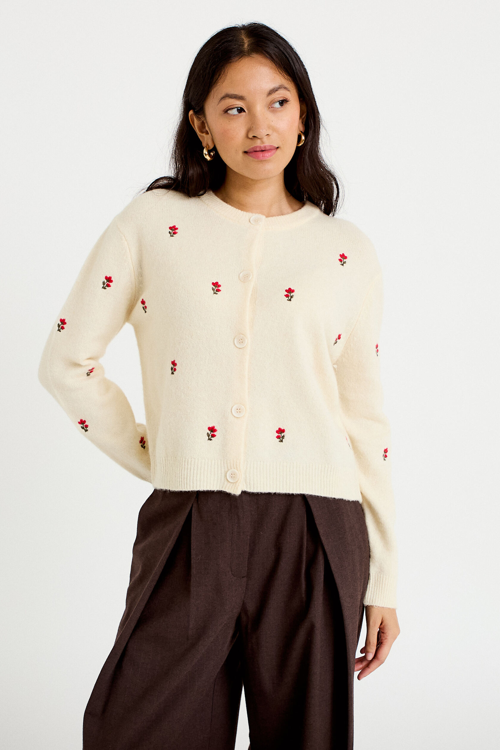 Gilet manches longues broderies col rond, CACHE CACHE