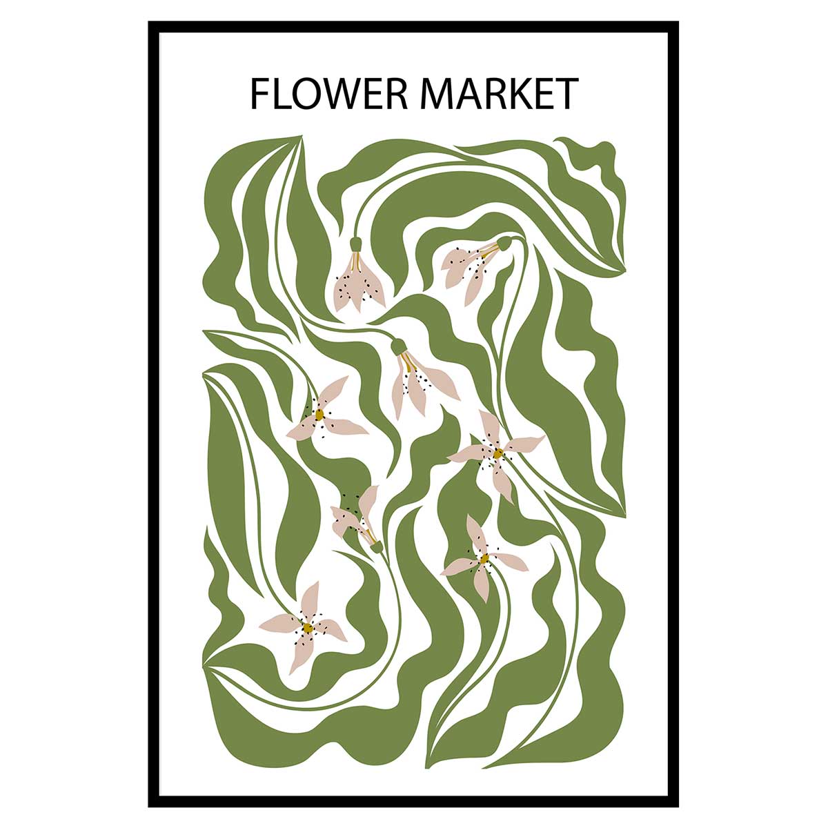 Affiche encadrée fleurs vertes stylisées, HEXOA