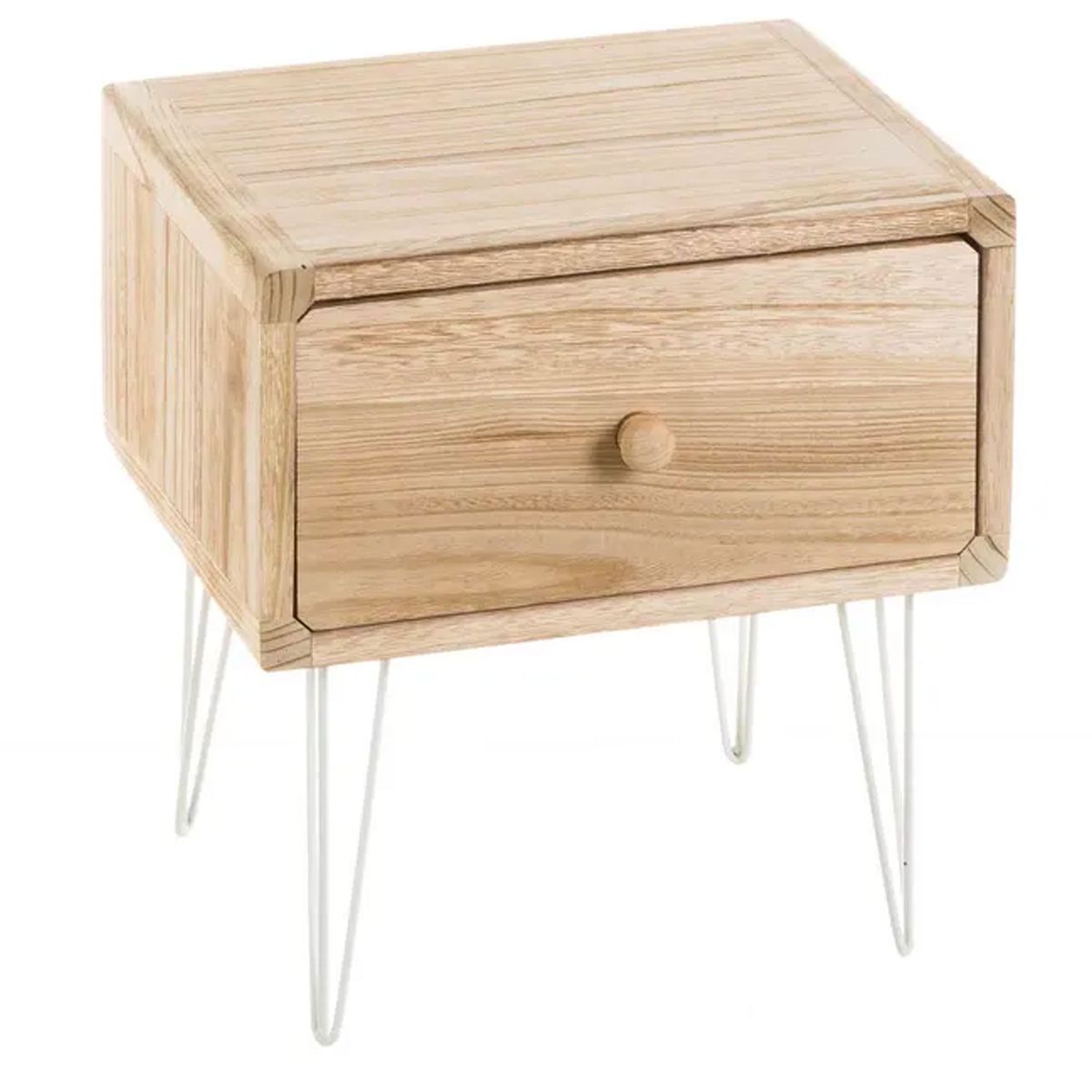 Table De Chevet En Bois Et Pieds M Tal Blanc X X Cm Couleur Bois