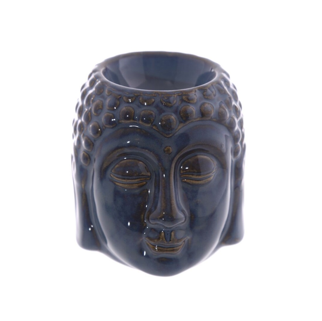 Brûle parfum tête de Bouddha bleu en céramique 8 cm, EDEN