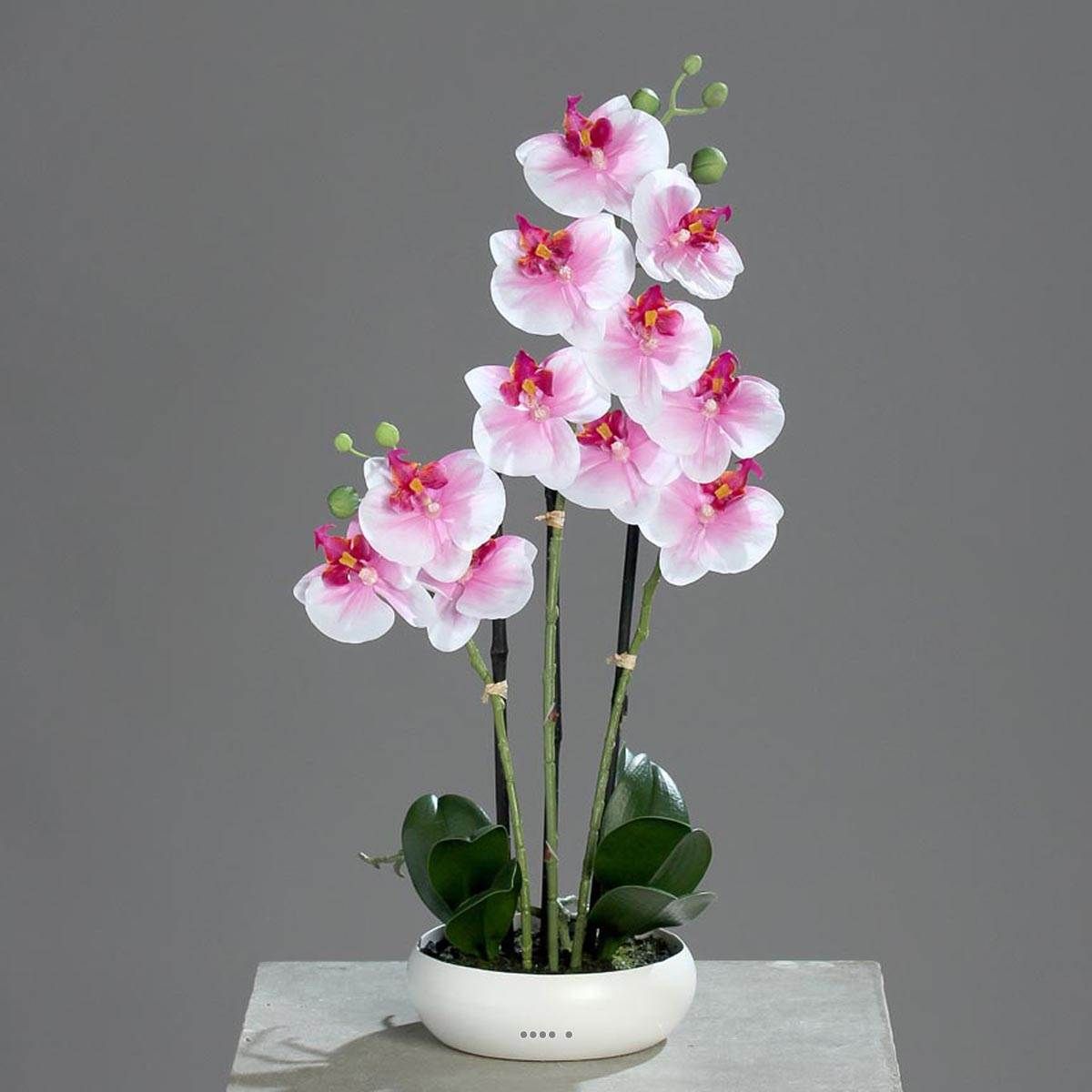 orchidee factice 3 hampes coupe ceramique h45cm touche reel blanc rose - couleur: