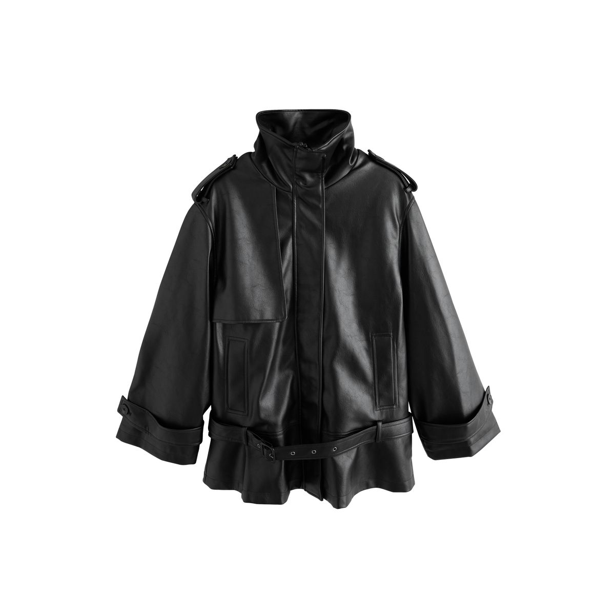 Veste en similicuir à ceinture/col cheminée, NEXT