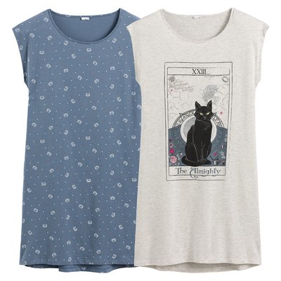 Pack of 2 Nightshirts in Printed Cotton with Short Sleeves LA REDOUTE COLLECTIONS