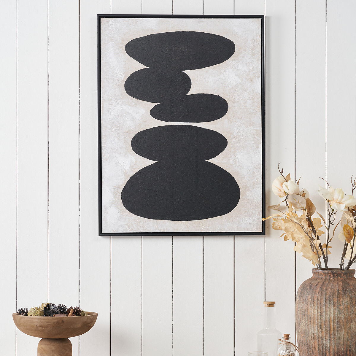 60x80cm Black and Natural Stone Design Canvas Wall Art with Black Frame, ÉDITÉ