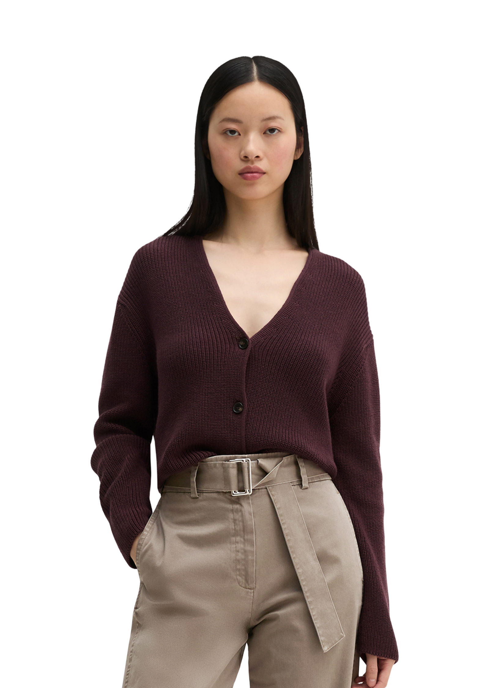 Cardigan col V relaxed en coton organique lourd, MARC O'POLO
