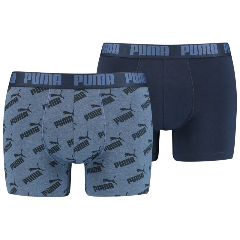 Lot de 2 boxers coton bleus logotypés fantaisie et uni, PUMA