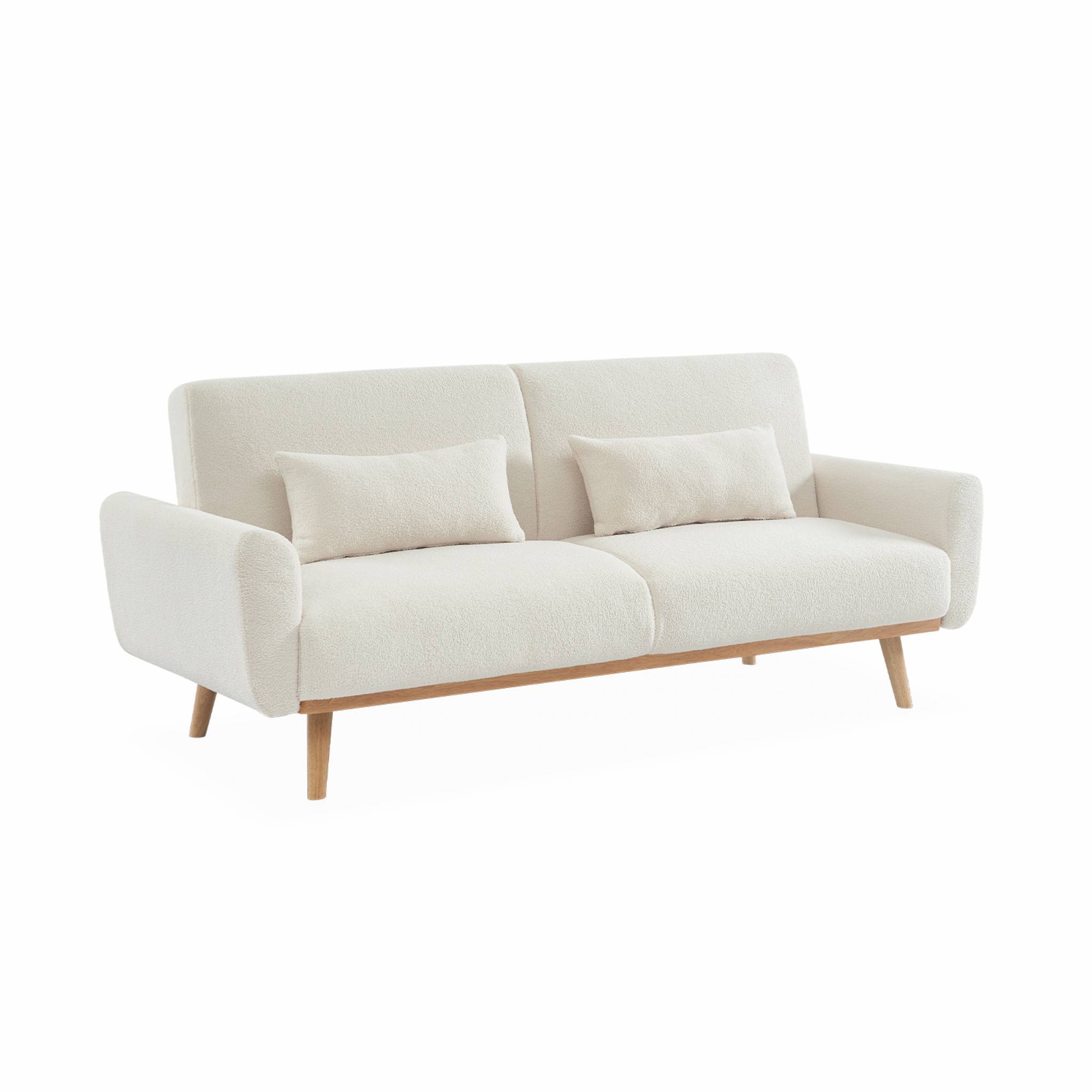 Canapé convertible 3 places bois d'eucalyptus bouclette OSKAR, SWEEEK