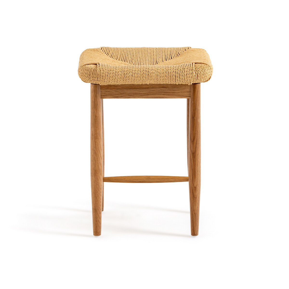 Product photograph of Andre Solid Oak Stool With Braided Seat from La Redoute UK.