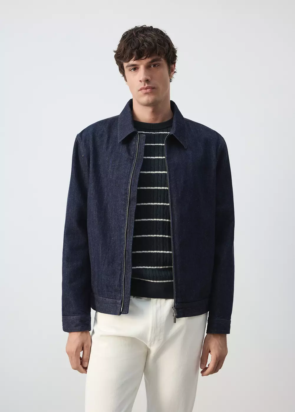 Veste en denim avec fermeture éclair, MANGO MAN