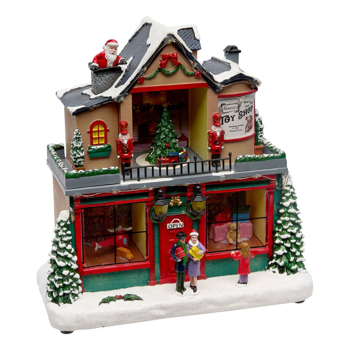 Village de Noël lumineux boutique de cadeaux animé et musical 21 LED à piles, FEERIC LIGHTS & CHRISTMAS