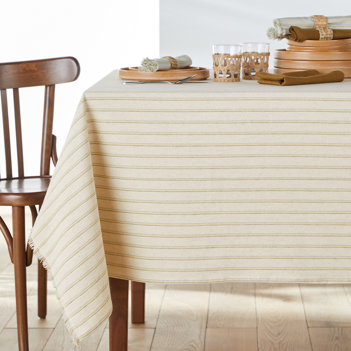 Lovnas Striped Woven-Dyed Cotton & Linen Tablecloth
