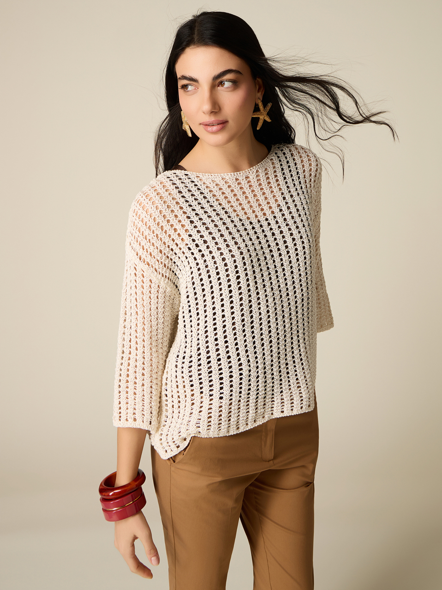 Pull ajouré en mélange de coton, OLTRE