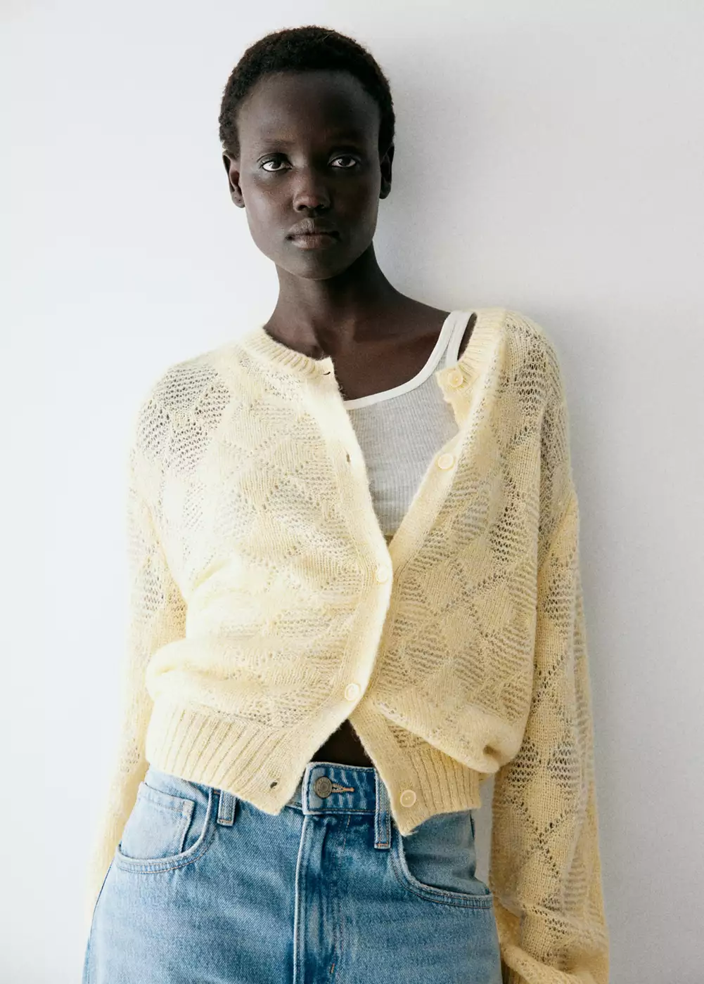 Cardigan maille ajourée losanges, MANGO