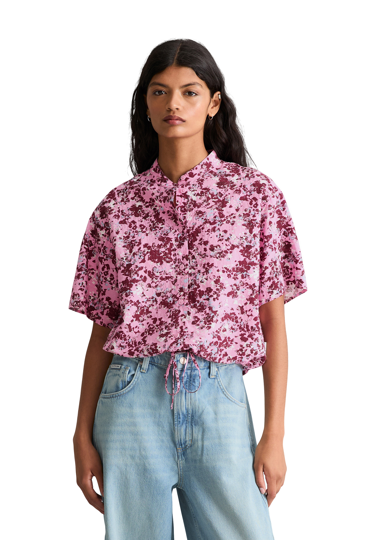 Blouse à manches courtes relaxed en mélange de viscose imprimée, MARC O’POLO DENIM