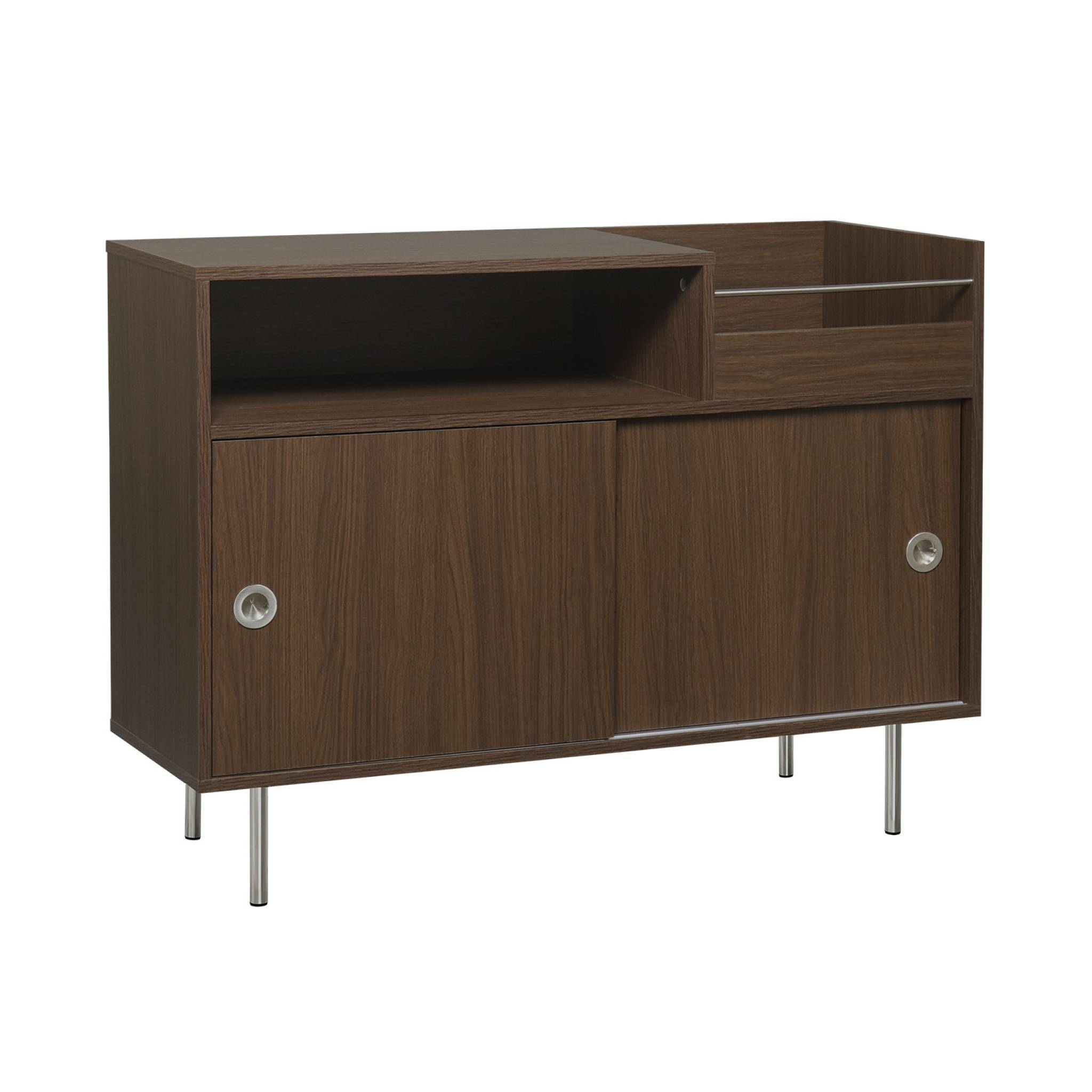 Meuble vinyle vintage décor bois et acier inoxydable 100cm SHELBY, SWEEEK