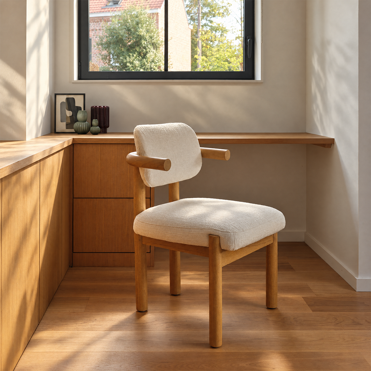 Chaise en mindi massif et tissu texturé NEO, BERAH GETAH