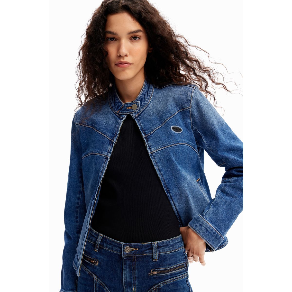 Veste biker jean bleu clair Desigual La Redoute