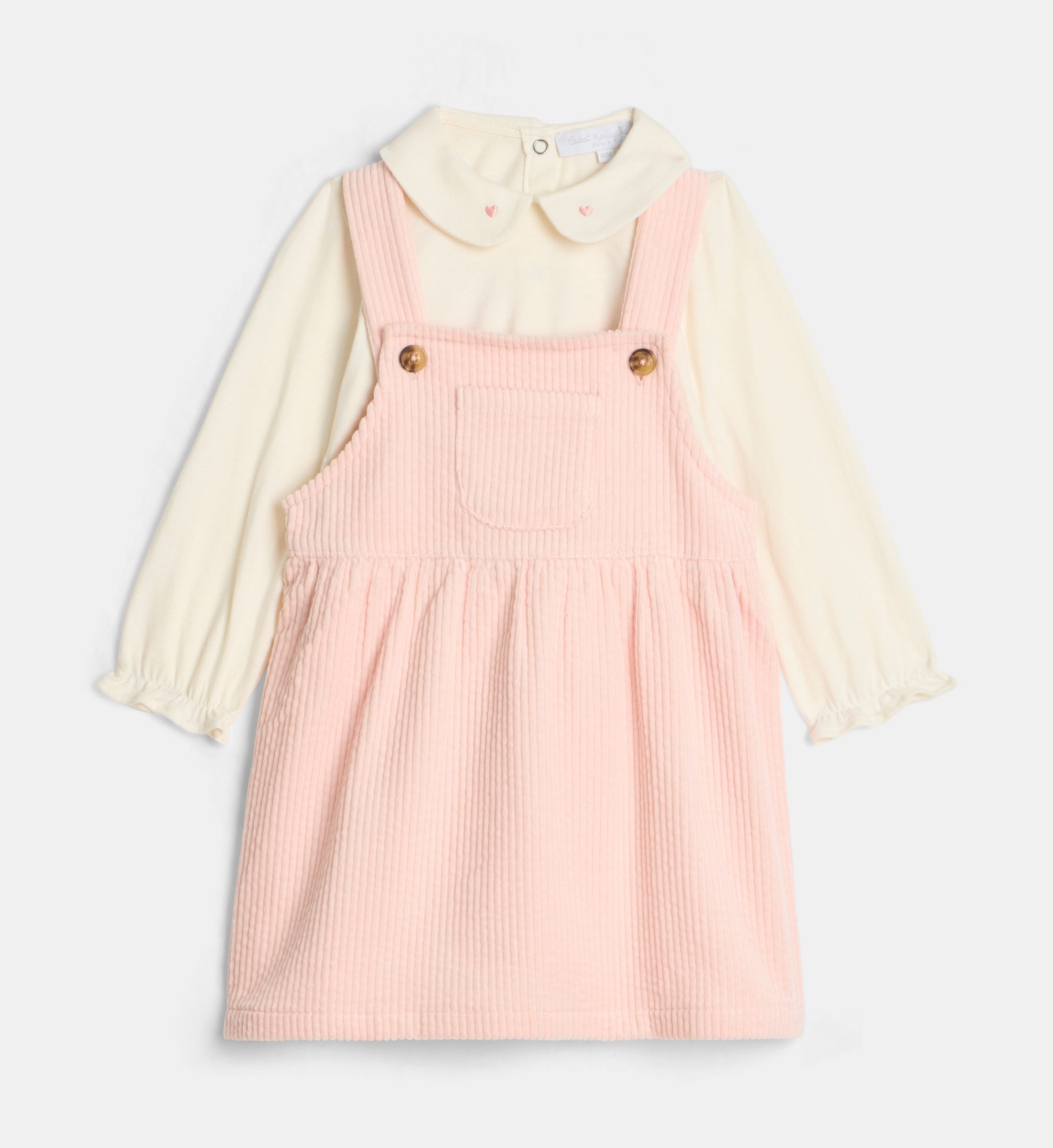 Ensemble robe salopette et polo tathenais velours coton bio, CADET ROUSSELLE