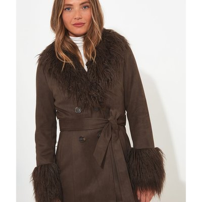 Long Buttoned Coat with Faux Fur Details JOE BROWNS