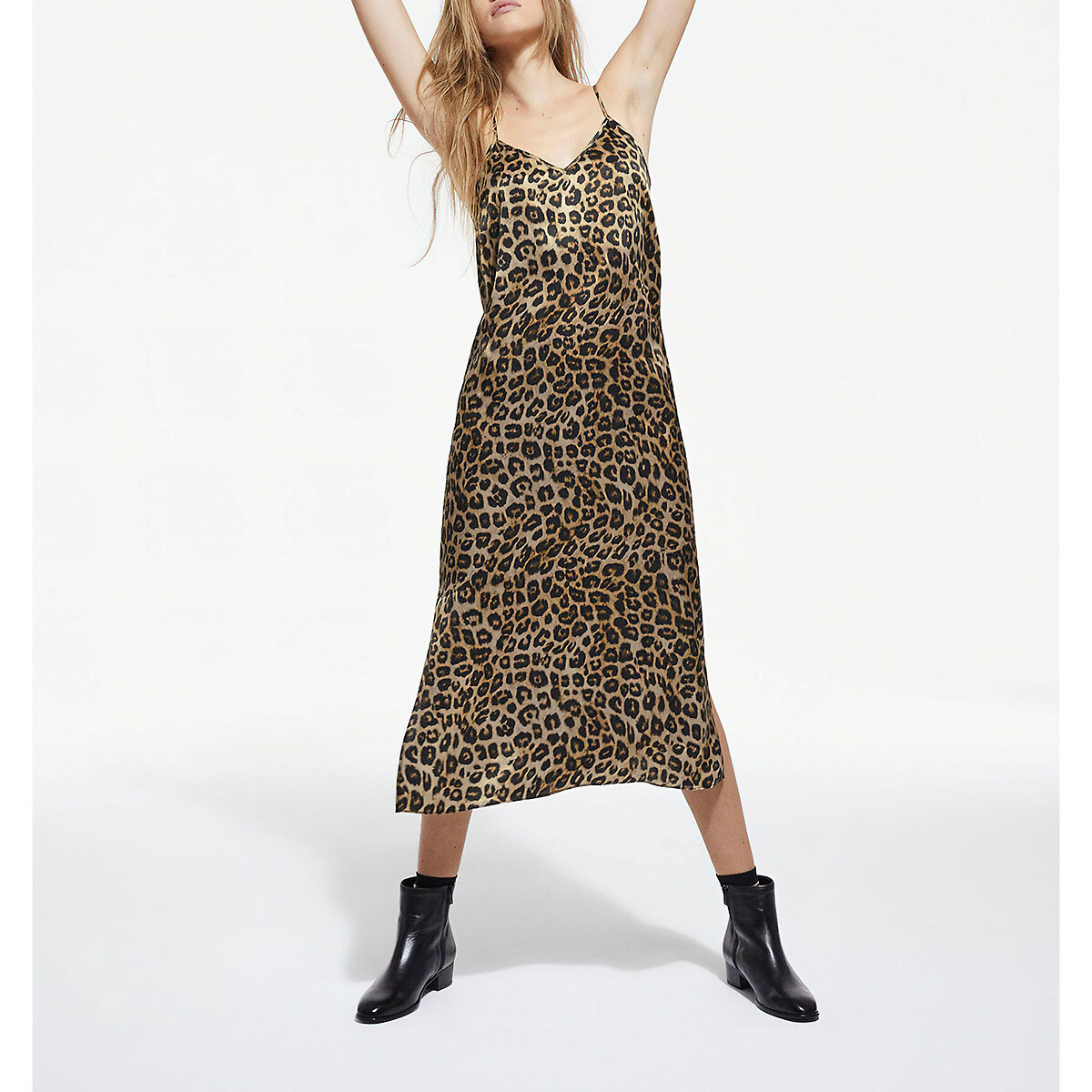 Silk Midi Shift Dress in Leopard Print