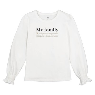 Slogan Print Cotton T-Shirt with Long Sleeves LA REDOUTE COLLECTIONS