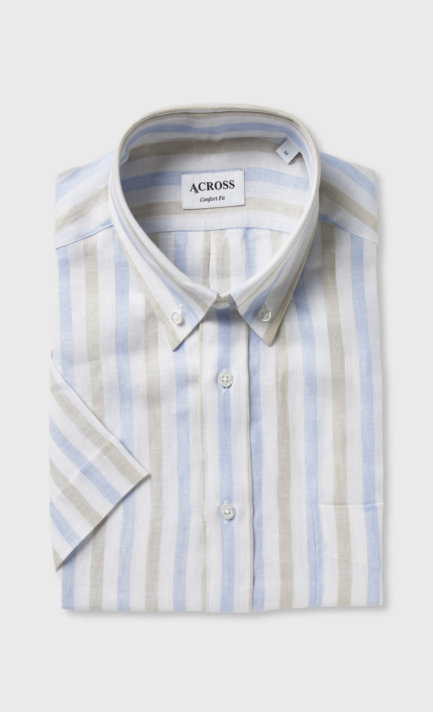 Chemise Confort fit manches courtes en lin à rayures, ACROSS