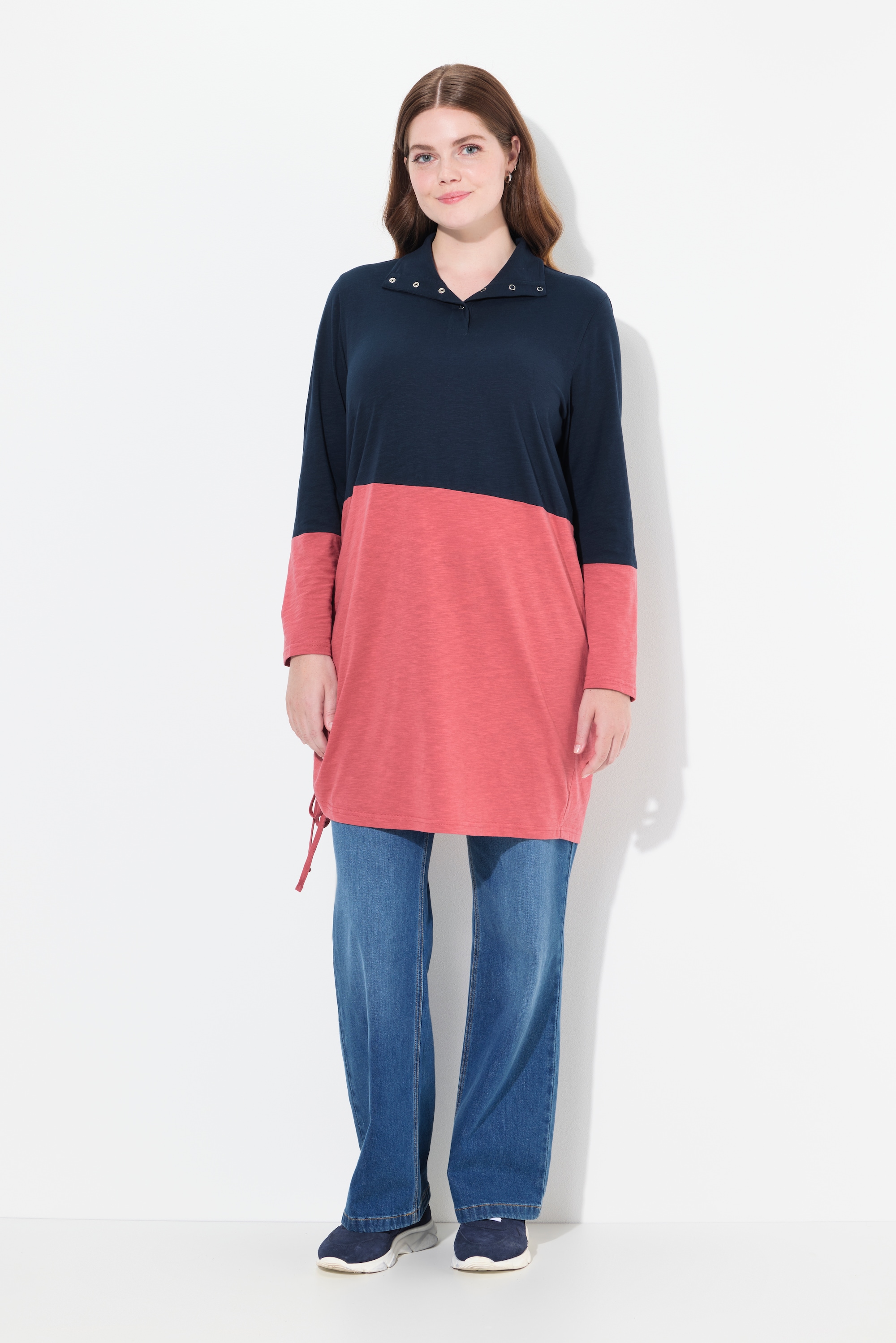 T-shirt long en coton bio. Col montant, ULLA POPKEN