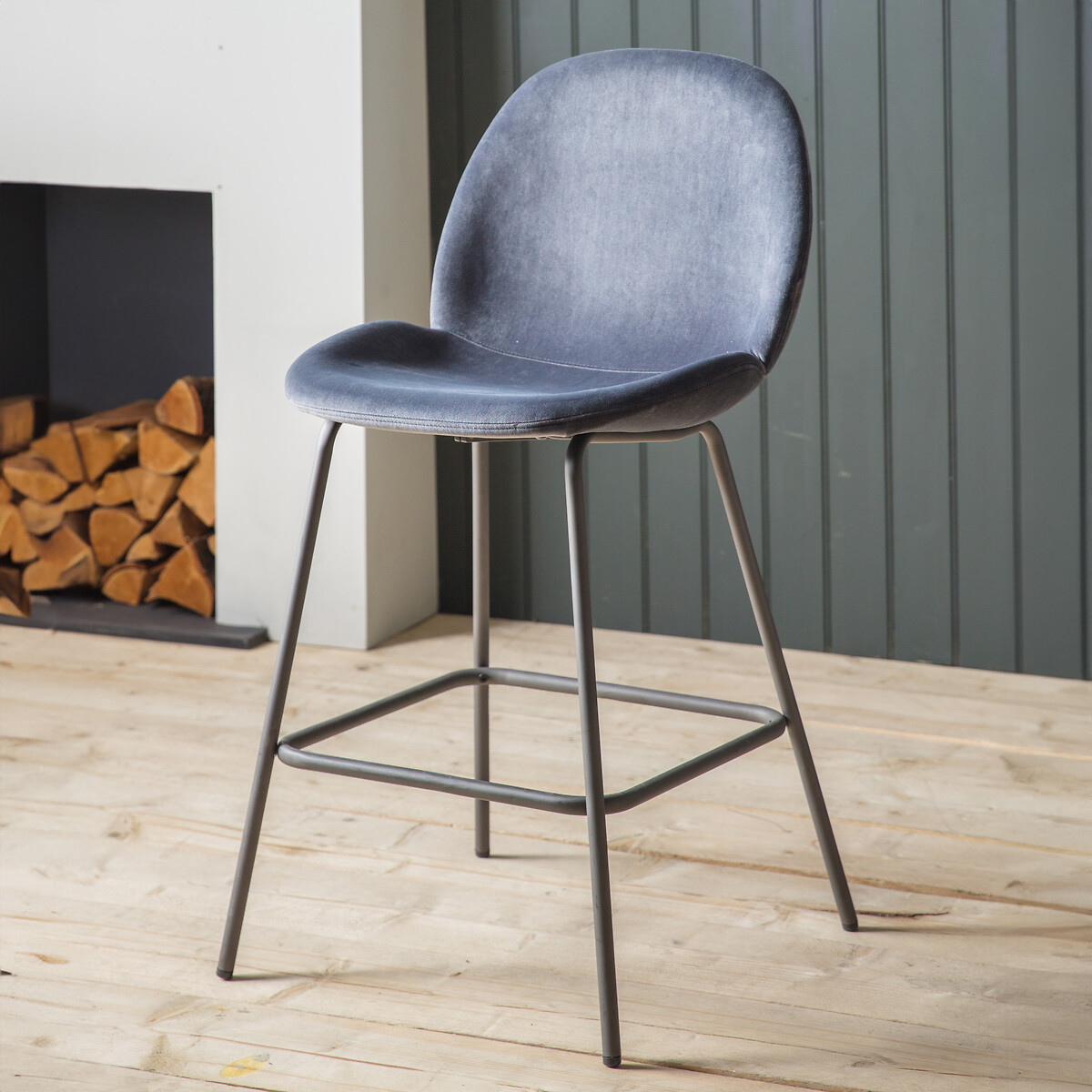 Rewari Velvet Bar Stools with Black Legs (Set of 2), SO'HOME