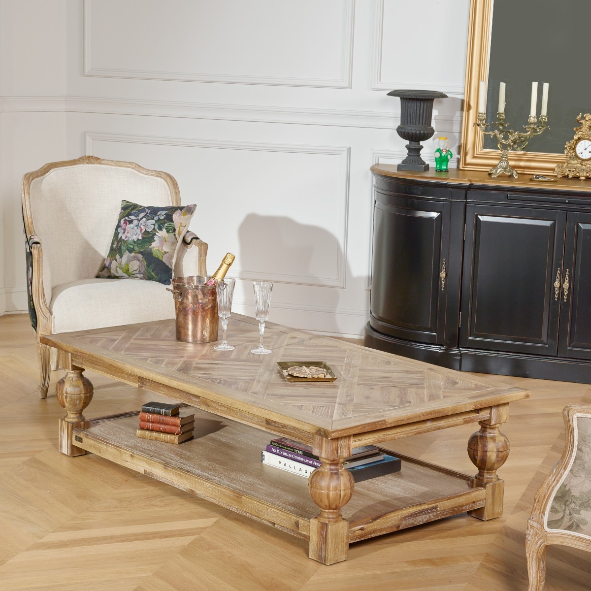 Table basse rectangulaire style shabby chic en acacia KINGMAN, ROBIN DES BOIS