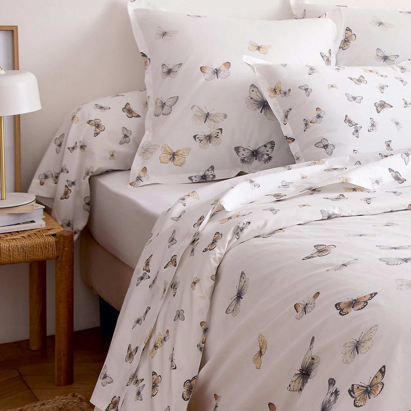 Taie de traversin percale de coton 80 fils motif papillons, TRADILINGE