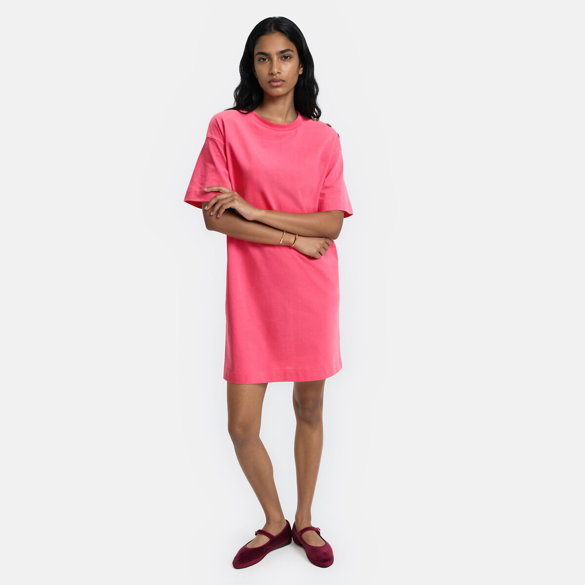 Robe T-shirt courte à boutons épaules, LA REDOUTE COLLECTIONS
