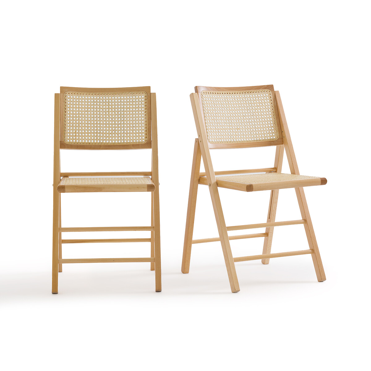Set of 2 Rivia Beech & Cane Folding Chairs