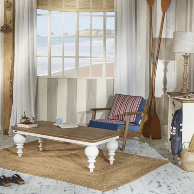 MONTGOMERY - Table basse rectangulaire style bord de mer en chêne, pieds blancs ROBIN DES BOIS