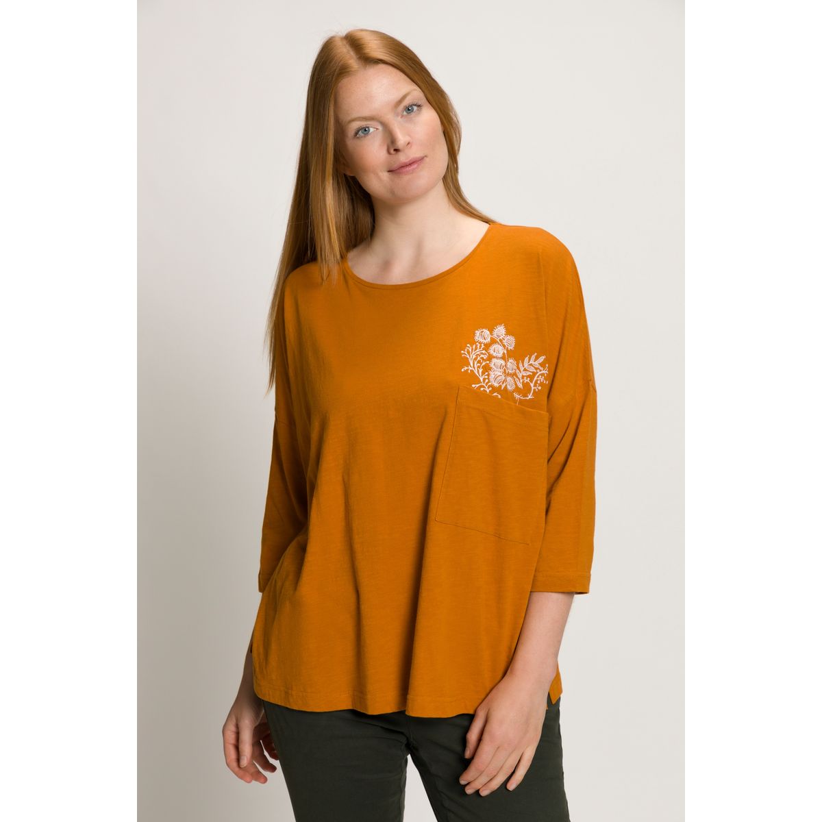 T shirt broderie col rond manches 3 4 Ulla Popken La Redoute