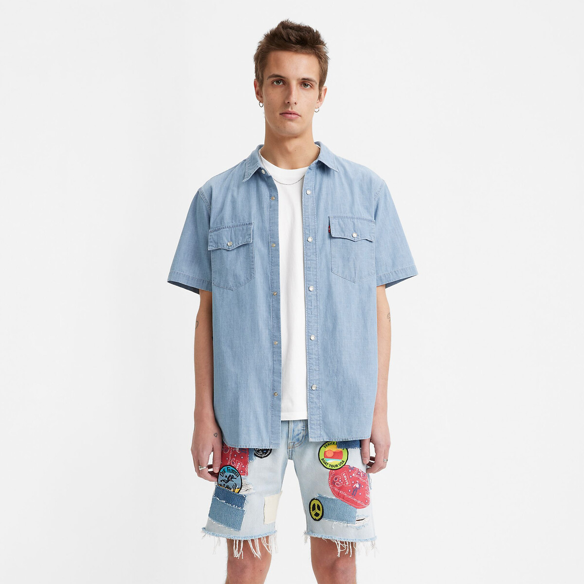 Image of Cotton Oversize Shirt with Short Sleeves