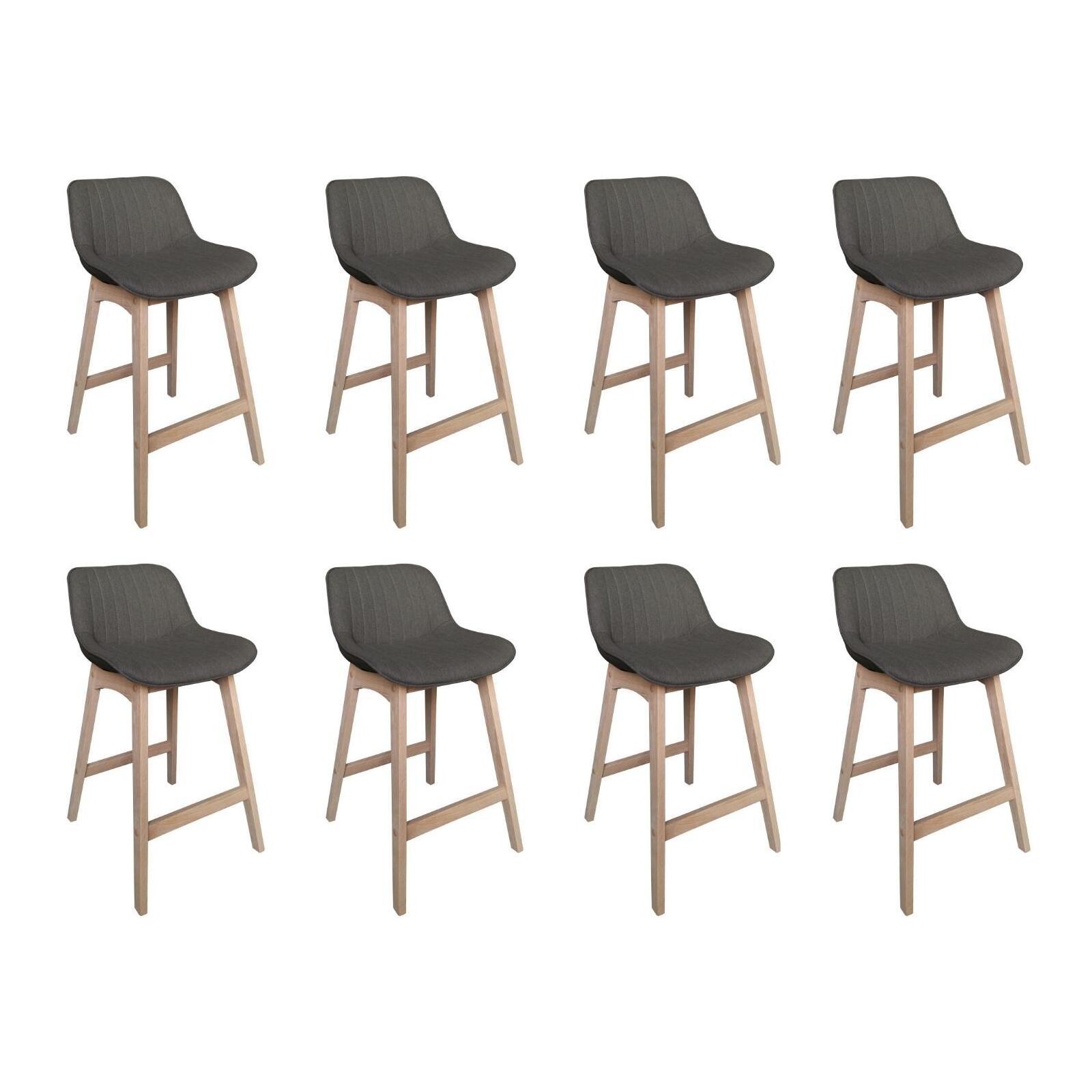Lot de chaises d'îlot et bar en chêne et assise tissu 65cm MELLOW | Lot de 8, MOB IN