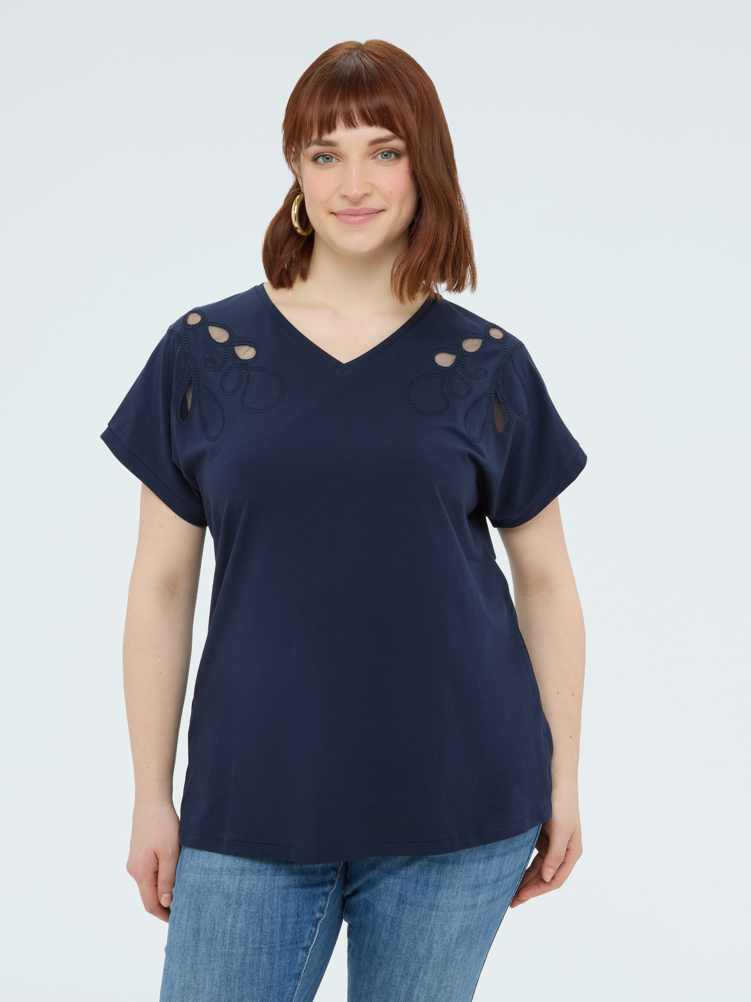 T-shirt avec broderies et découpes, FIORELLA RUBINO