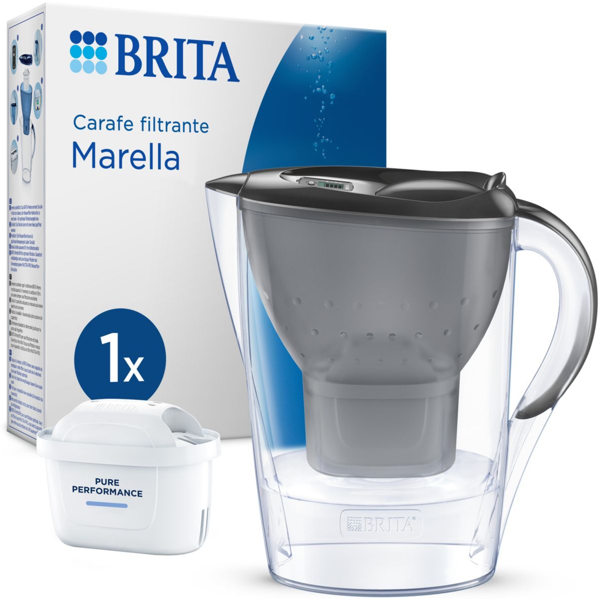Carafe filtrante Marella graphite + 1 cartouche Maxtra Pro, BRITA