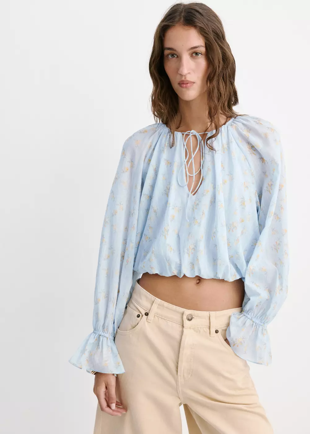 Blouse crop imprimé fleuri, MANGO