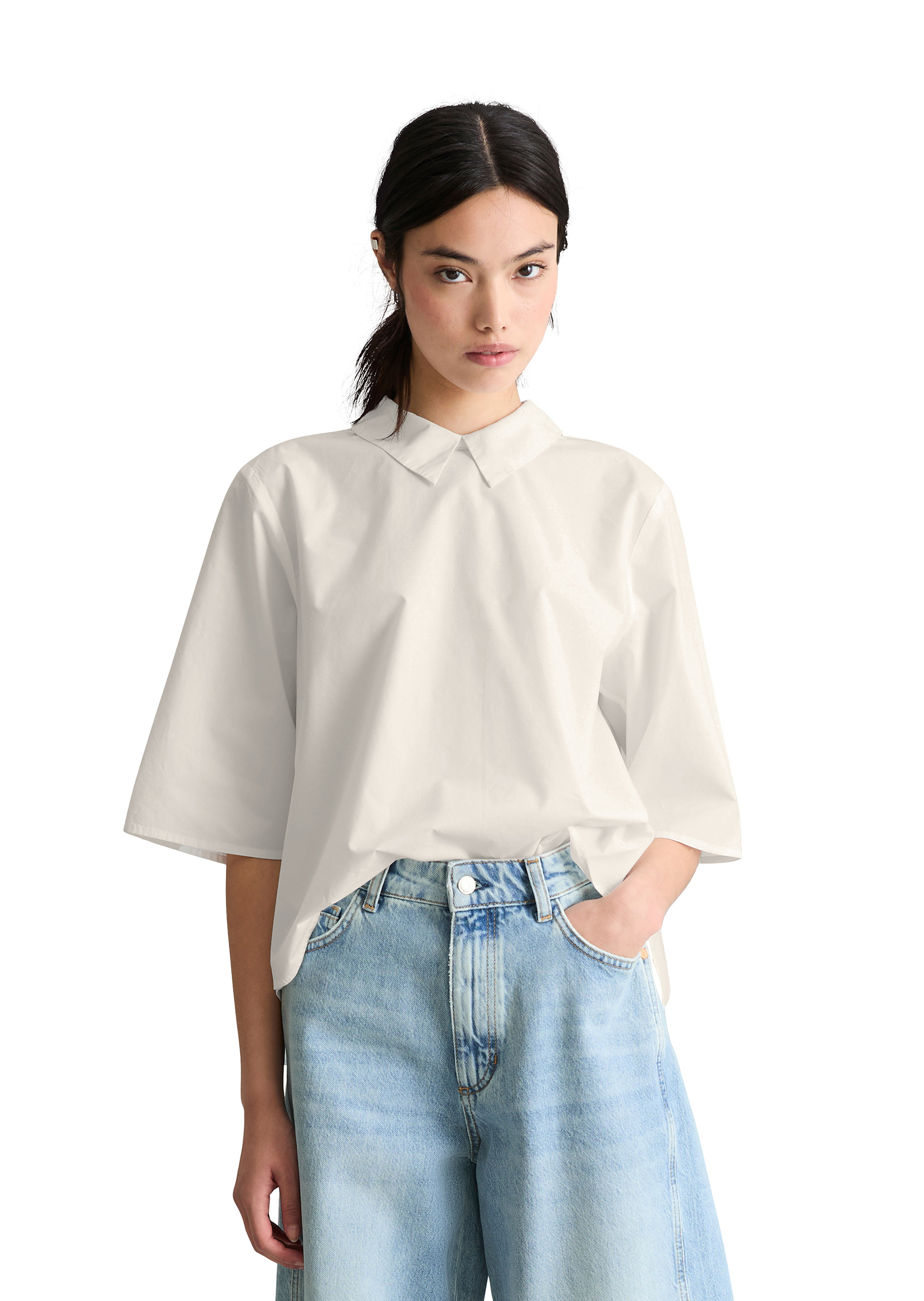 Blouse popeline à manches courtes regular avec détail de plis dans le dos, MARC O’POLO DENIM