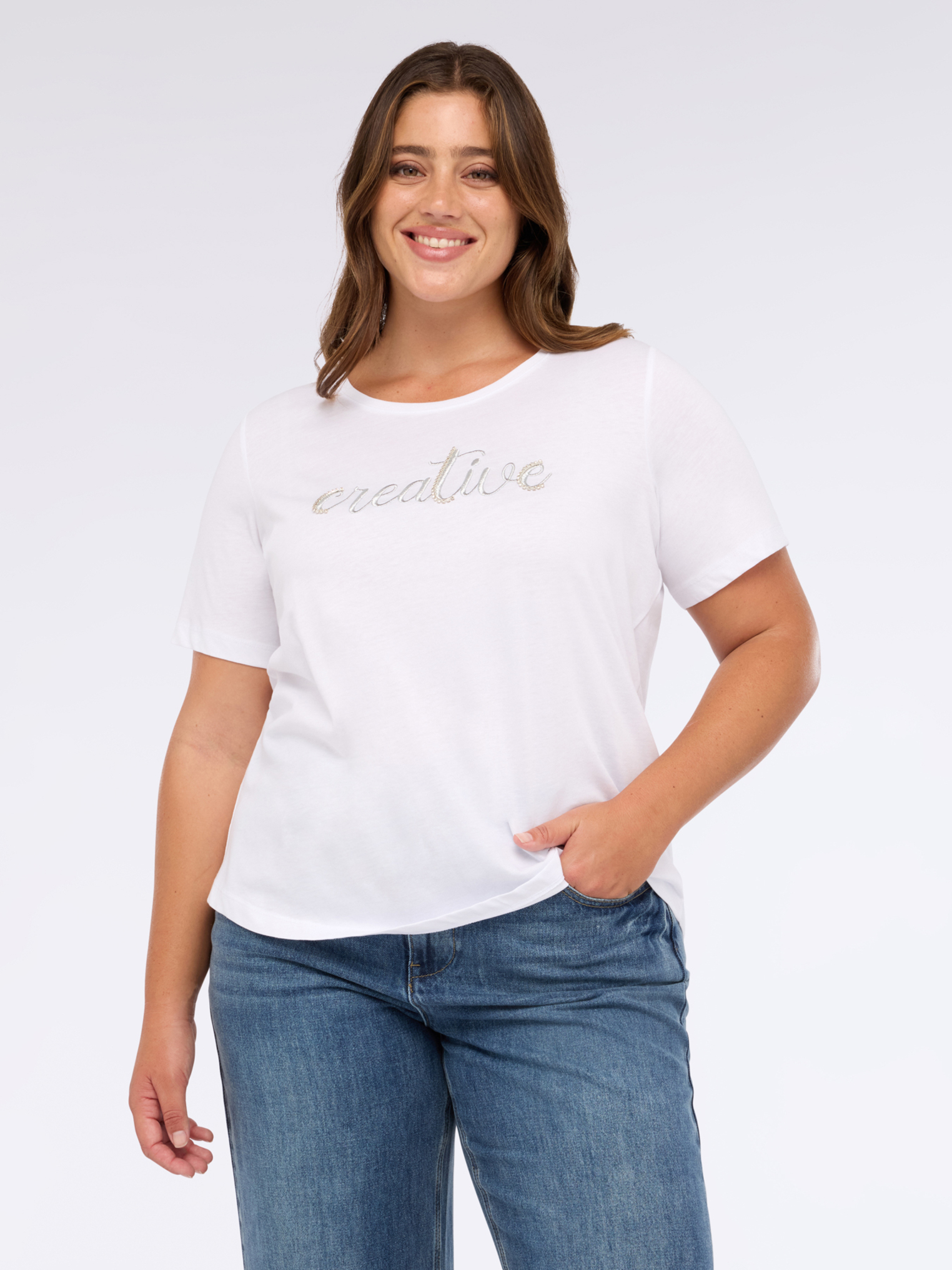 T-shirt en jersey avec inscription brodée, FIORELLA RUBINO