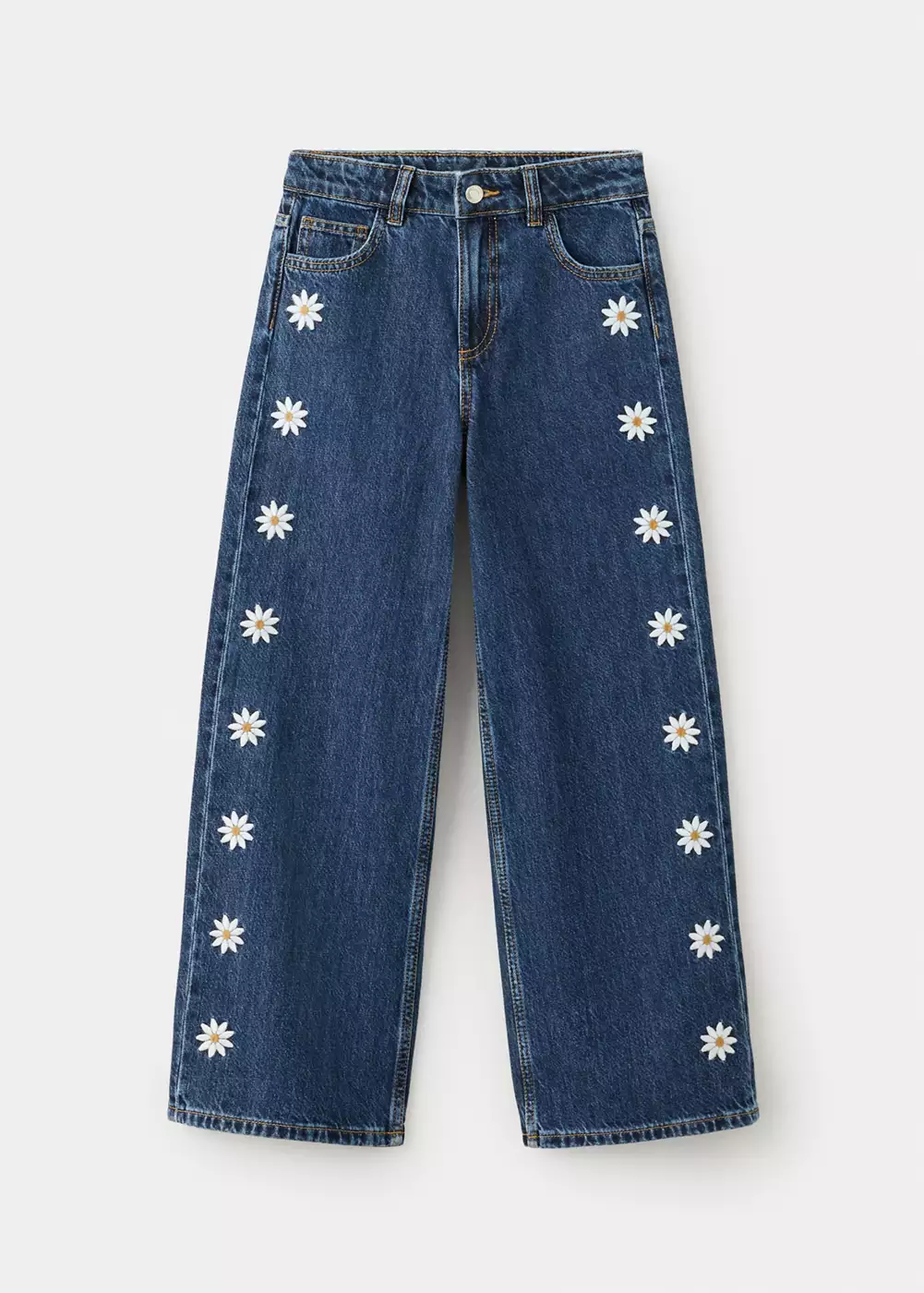 Jean large avec broderie à fleurs, MANGO KIDS
