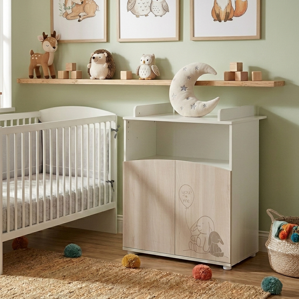 Commode à langer 2 portes et une niche décor bois, BABY PRICE