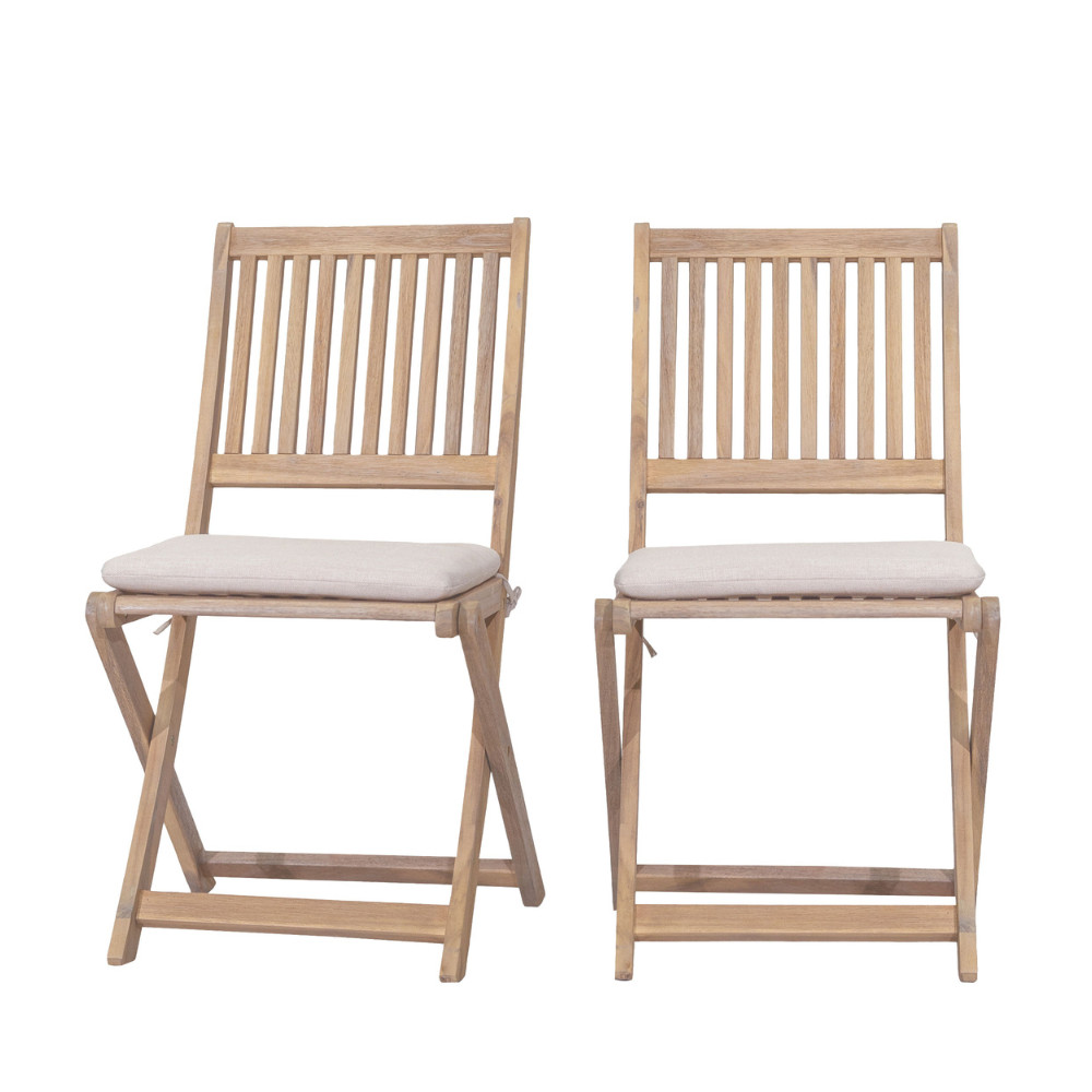 Lot de 2 chaises de jardin pliantes en bois- LINA, DRAWER