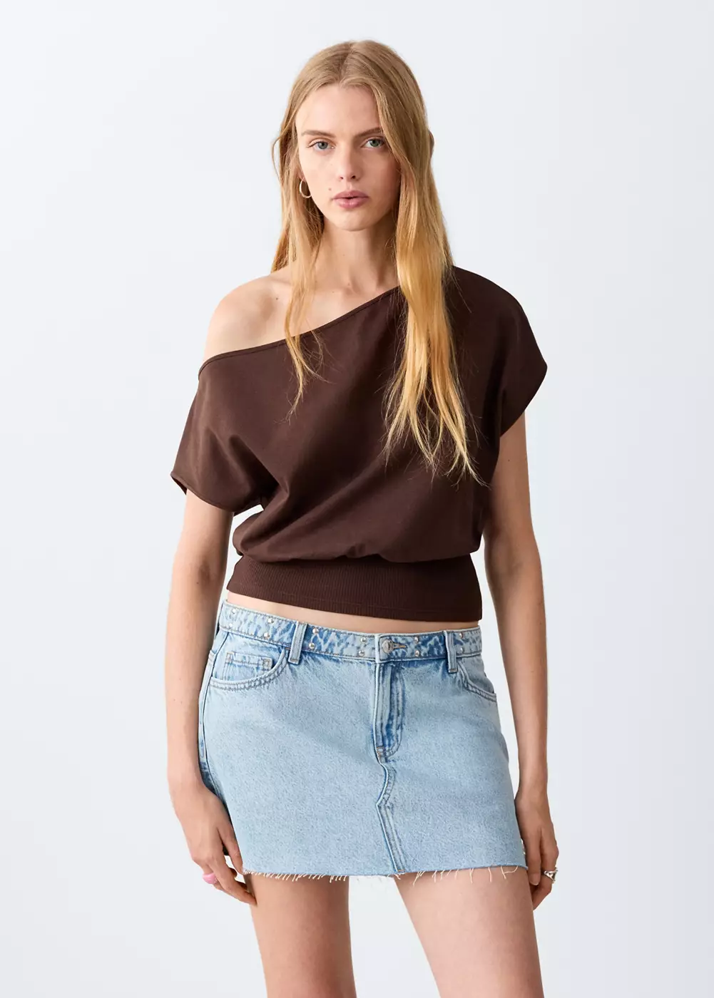 Jupe en jean avec détail de clous, MANGO TEEN