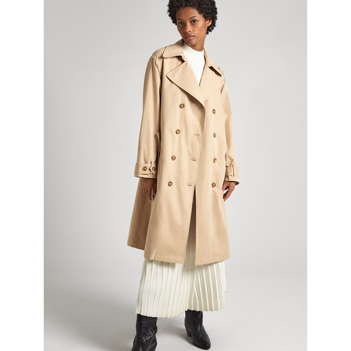 Image of Long Trench Coat with Tie-Waist