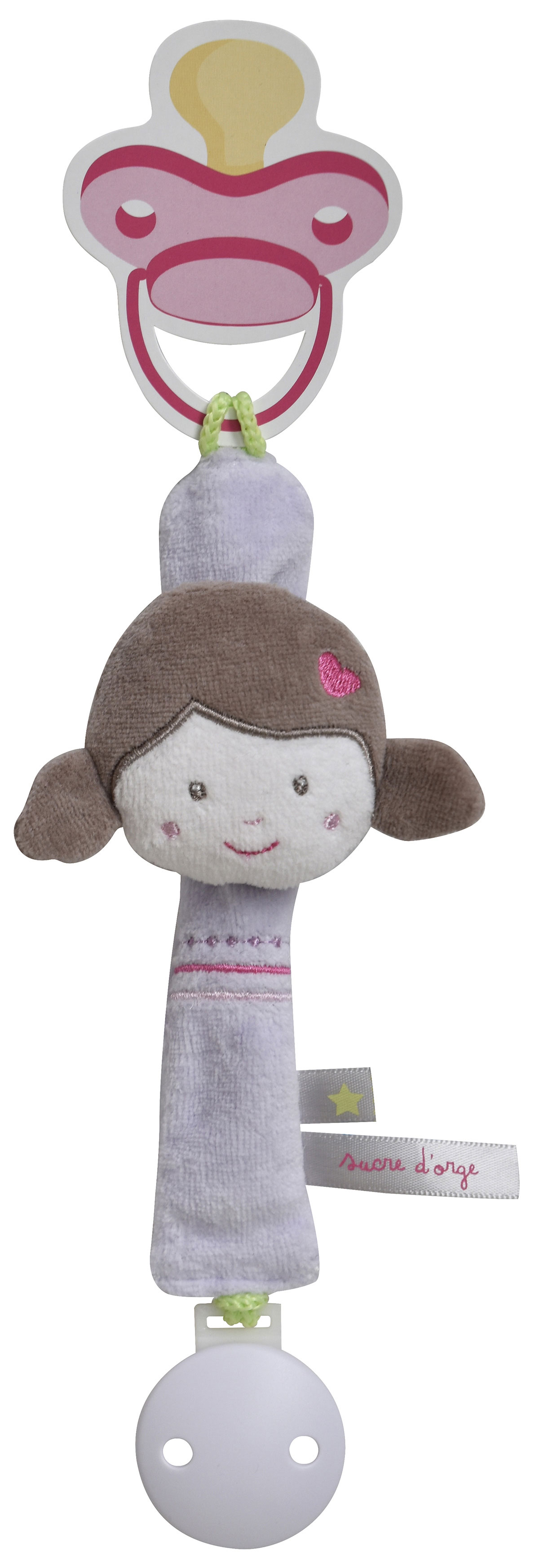 Attache tetine petite fille grise, SUCRE D'ORGE