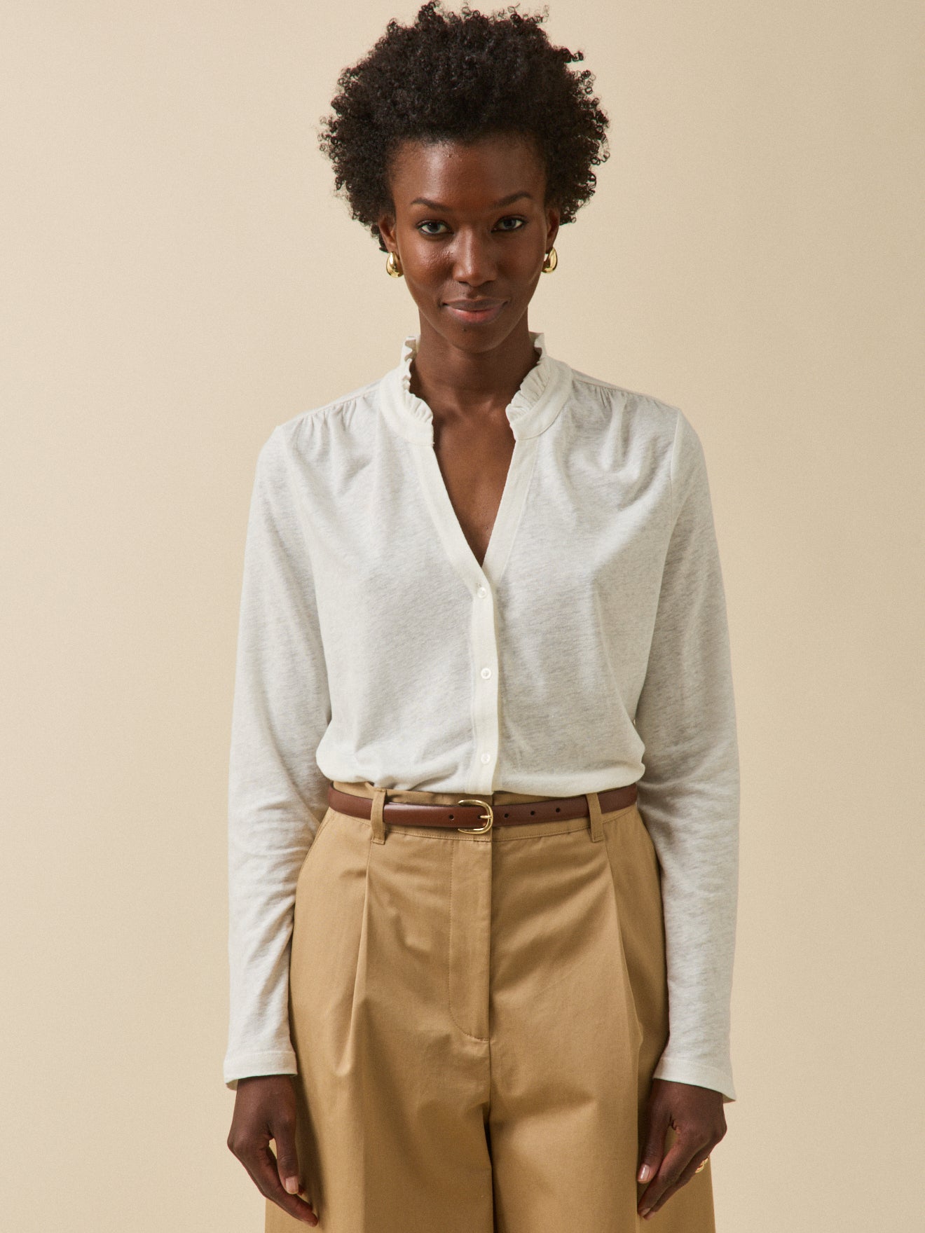 T-shirt boutonné lin et viscose, CYRILLUS