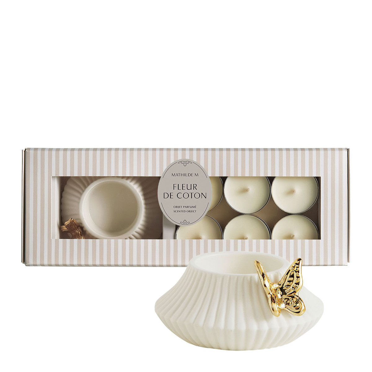 Coffret bougeoir Papillon et 6 bougies parfumées - Fleur de Coton, MATHILDE M